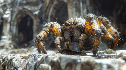 Ancient Mythical Monsters. Scary poisonous ancient spider. - obrazy, fototapety, plakaty