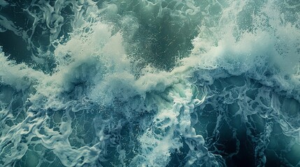 Foamy aftermath of a wave, close-up, eye-level, chaotic textures, serene sea - obrazy, fototapety, plakaty