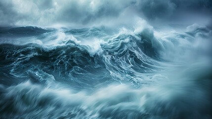 Turbulent sea, abstract swirls, close-up, straight-on angle, power of nature, stormy mood