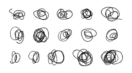 Abstract Set of Scribble Doodles. Hand drawn marker scribbles. Brush strokes. Black pencil sketches. Hand drawn lines, daubs, squiggles. (Full Vector)