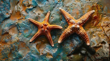 Starfish on rock, gripping, close-up, straight-on shot, marine star, texture exploration