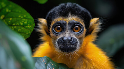Fototapeta premium Spider Monkey Dangling from Branch to Branch, Its Limber Body Adapted for Life Among the Treetops.