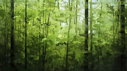 Spring Renewal: Capturing the fresh greens and new growth of spring in a way that abstracts the traditional forest scene. 