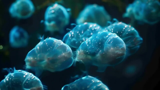 A vibrant image of water bears in their dormant state known as tun form with their chubby bodies curled and tough exterior shells . AI generation.