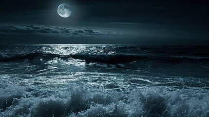 Ocean at Night: Images that capture the ocean under moonlight or during twilight, focusing on the play of light and shadow. 