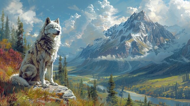 Dire Wolf, Legendary Beast of Old, Towering Over Ancient Forests, Its Howl Reverberating Across the Land.