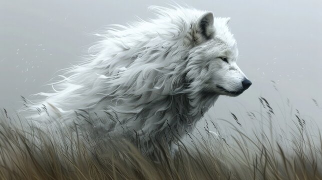 Ghost Wolf, Ethereal Guardian of Forgotten Lands, Drifting Through Misty Moors and Shadowy Valleys.