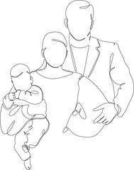 Continuous one line drawing. Happy family father and mother with children. Hand-drawn without artificial intelligence
