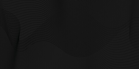 geometric curved black wave background, black wave abstract geometric pattern background, Black wave background with horizontal lines, Design grey wave lines on black background.