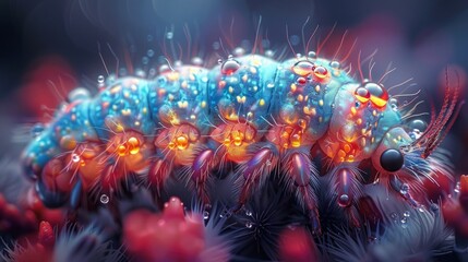 Dramatic Lighting Highlights the Intricate Patterns of a Caterpillar's Colorful Body.