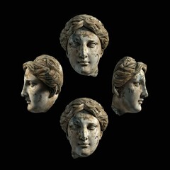 Obraz premium Classical ancient marble gypsum stoic, roman, greek bust, busts head sculpture against a colored background representing historical figures 