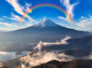 新道峠より雲海の富士山上空にかかる虹