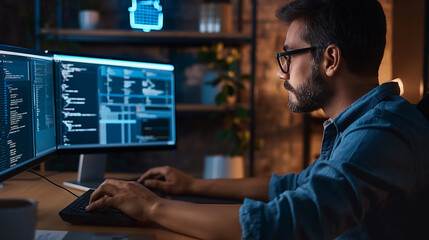 professional hacker or cyber security expert working on computer 