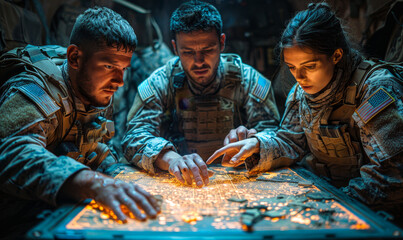 Military Holographic Table Maps: Analyzing Battlegrounds with 3D Terrain Data for Strategic Intelligence