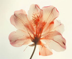 Botanical specimen exotic flower delicate petals showcasing its intricate anatomy photography sunlight double exposure - obrazy, fototapety, plakaty