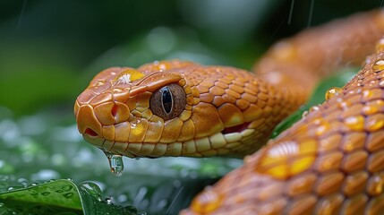 Fototapeta premium Philippine Cobra, Hood Expanded, Hunting Amidst Dense Rainforest Foliage.