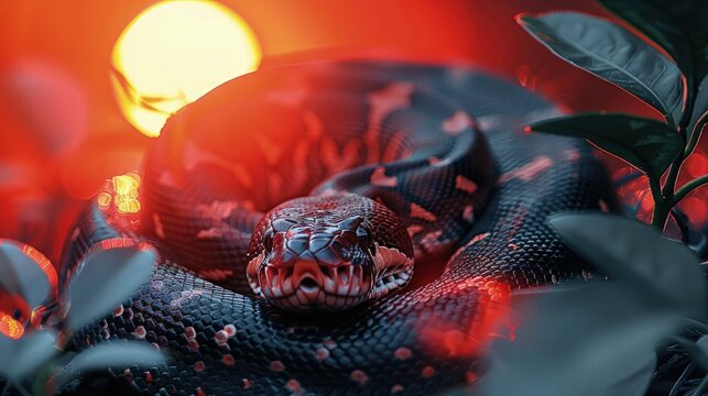 Indian Python Basking in the Warm Glow of the Setting Sun, Casting a Serene Silhouette Against the Horizon.