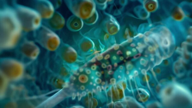 A lone ciliate braving its way through a maze of hostile cells its flexible body contorting and wriggling to evade attacks. Despite . AI generation.