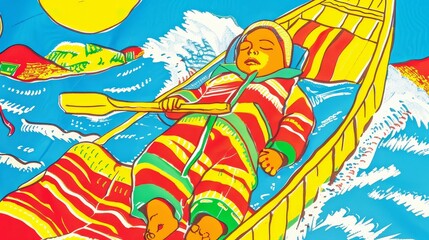 Babys serene sleep in a random, drifting rowboat, dreams on gentle waves
