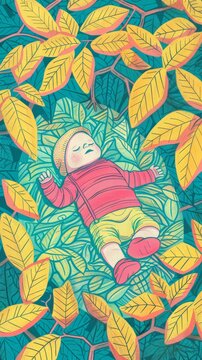 Babys tranquil sleep under a random, canopy of lush, green leaves, natures nursery