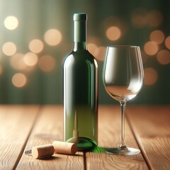 Wine bottle and glass cup drink beverage concept mockup template