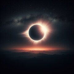 Moon eclipse horizon light night universe astronomy digital illustration