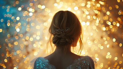 Elegant Bride with Sparkling Backdrop - 784966313