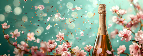 Fototapeta premium Celebratory Champagne Amid Blossoms