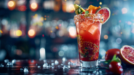 Tropical Sunset Mocktail on Bar - 784966513