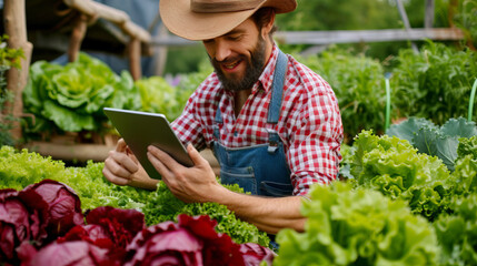 Farmer Analyzing Crops with Tablet - 784966579