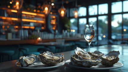 Oysters and Wine in Sunlit Setting - 784966958