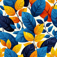 Seamless Pattern of Stylized Autumn Leaves in Bold Colors - 784966988