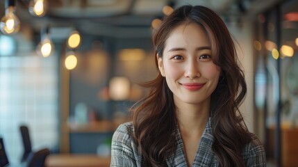 A successful businesswoman standing in startup office Professional businesswoman smiling looking at the camera at a startup office