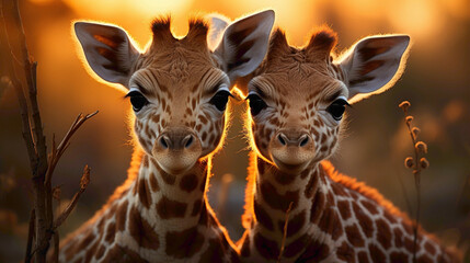 A trio of baby giraffes playfully nuzzling each other on the savannah, their long necks and spotted coats adding to the overall cuteness of these gentle giants.