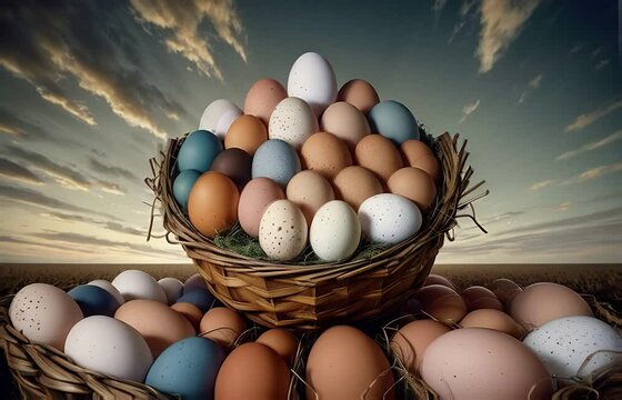 Generative ai motion animation of An image of a basket filled with eggs