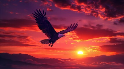 Fototapeta premium Wings of Fantasy Majestic Eagle Soaring in the Sunset