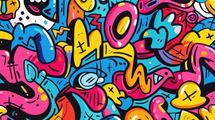 Obraz na płótnie Canvas Vibrant graffiti-style design background bursts with bright colors, Ai Generated.