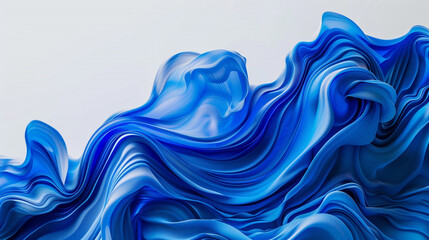 A vibrant cobalt blue abstract wave background with a white backdrop. - obrazy, fototapety, plakaty