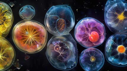 Macro image captures microscopic embryos in diverse stages of development, Ai Generated.