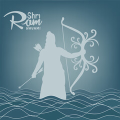 Shri Ram Navami celebration background for religious festival of India grungy texture decorative illustration of Lord Rama with bow arrow with text Shri Ram