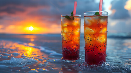 Tropical Drink: Colorful Cocktails on the Beach"
   