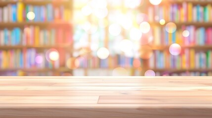 Defocused colorful bookshelf backdrop with glowing bokeh for compositing or design.