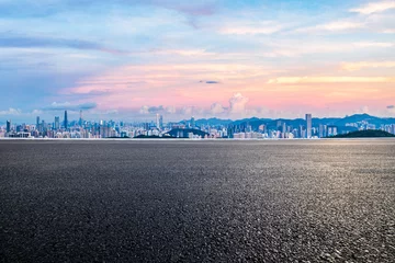 Fototapete Asphalt road and city skyline with modern buildings scenery at dusk in Shenzhen. panoramic view. © ABCDstock