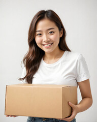 teenage woman carrying boxes