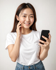 teenage woman holding smartphone