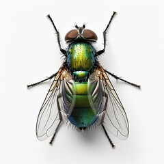 a Green Bottle Fly on white Background,