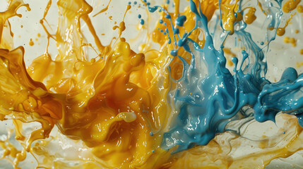 Naklejka na ściany i meble Blue and Yellow oil painting collide. Best for Abstract background.