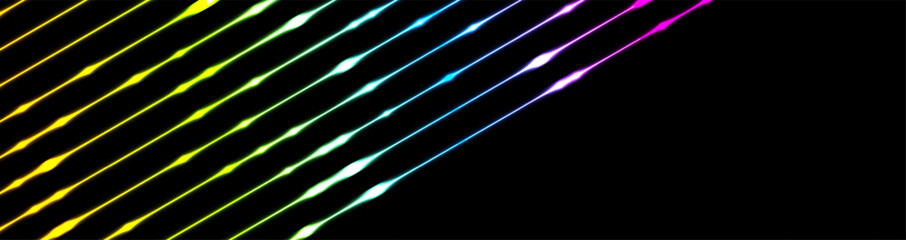 Multicolored neon shiny lines abstract retro tech background. Futuristic glowing vector banner design - 784973199