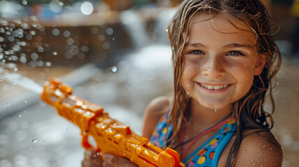 Summer Fun: Kids Playing with Water Guns"
   