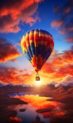 Obraz premium Hot air balloon in the sky at sunset, beautiful landscape